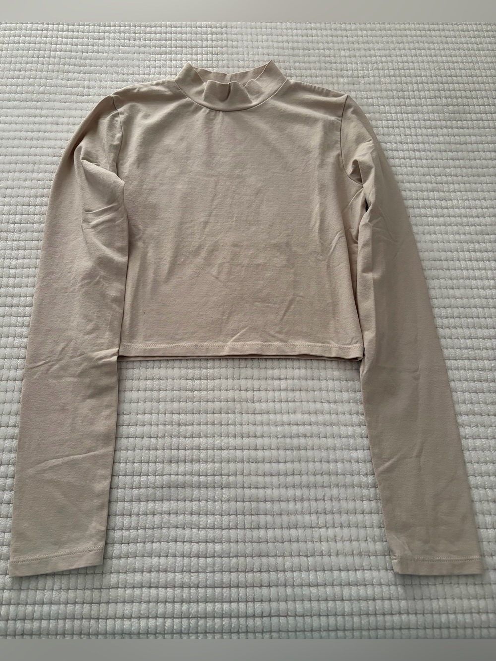 Zara Cream Cropped Long Sleeve Mock Neck Top Size S